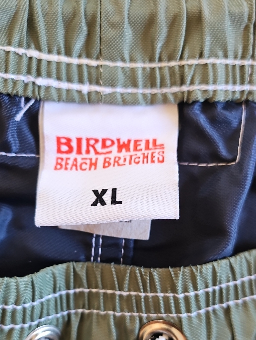 Birdwell Olive Swim Shorts with Red Logo Patch - Picture 2 of 4